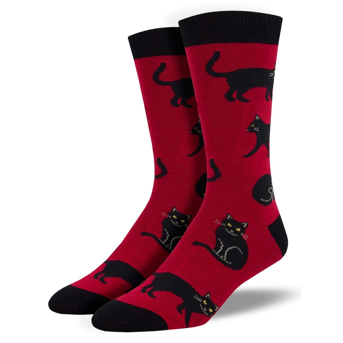 black cat socks a pair of red crew socks with black cat print