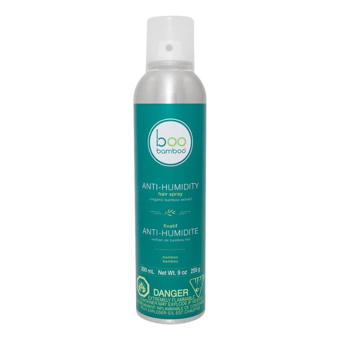 Anti-humidity hair spray boo bamboo front view of 300ml spray can.