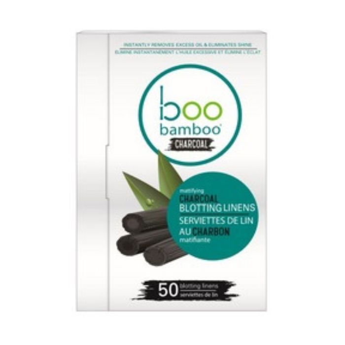 Charcoal blotting linens 50pk boo bamboo front view of pack.