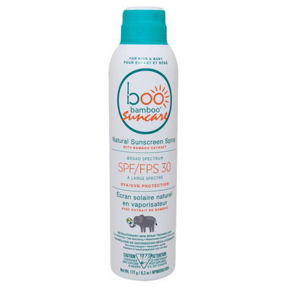 Kids & Baby Natural Sunscreen SPF 30 boo bamboo front view of spray can.