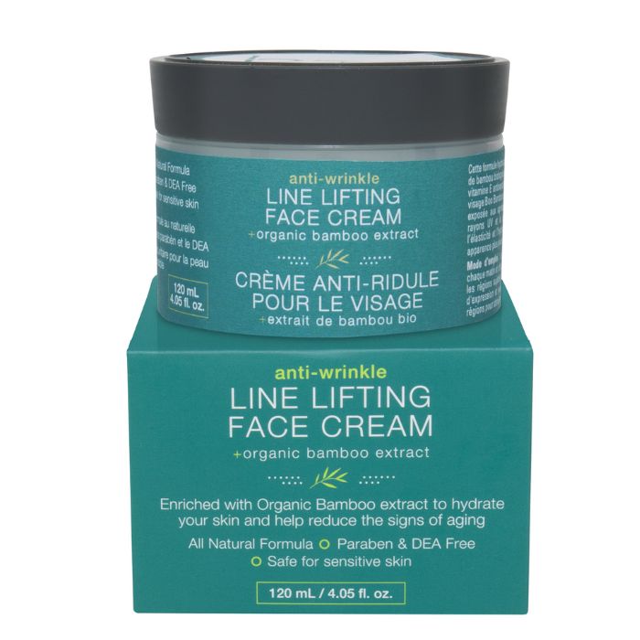 Line Lifting anti-wrinkle face cream bamboo front view of 120ml tub and package.