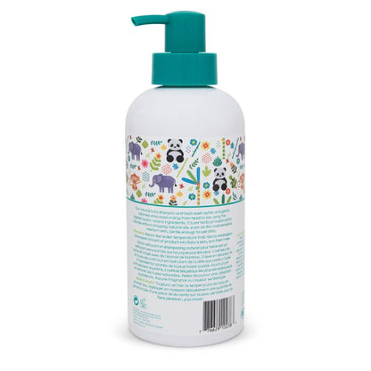 Natural unscented baby shampoo and body wash cleanser boo bamboo back view of 600ml bottle with pump.