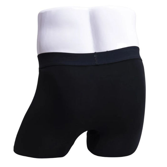 body of male mannequin wearing boxer 2.0 black boxer brief undershorts back view on white background