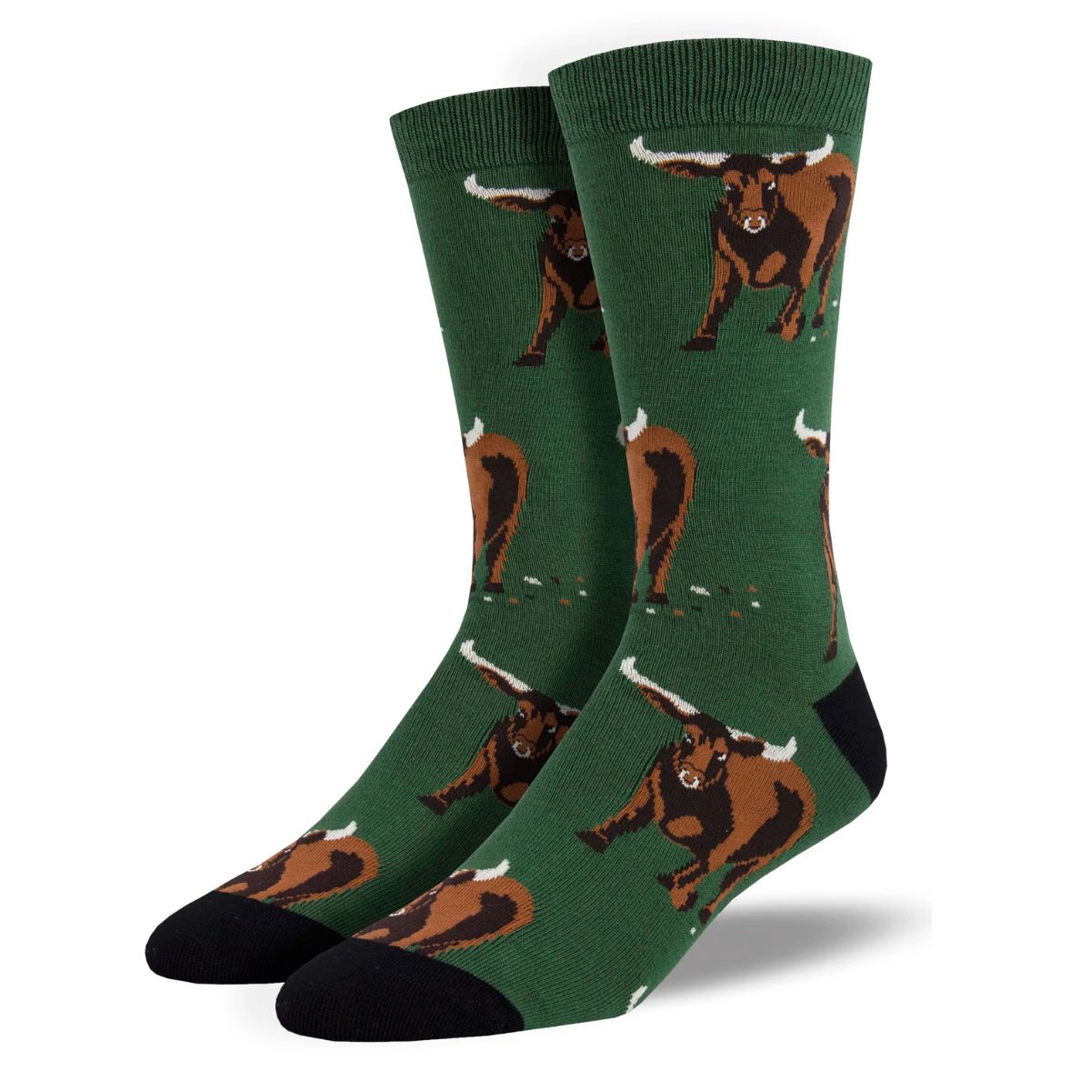 bull socks a pair of green crew socks with bull print