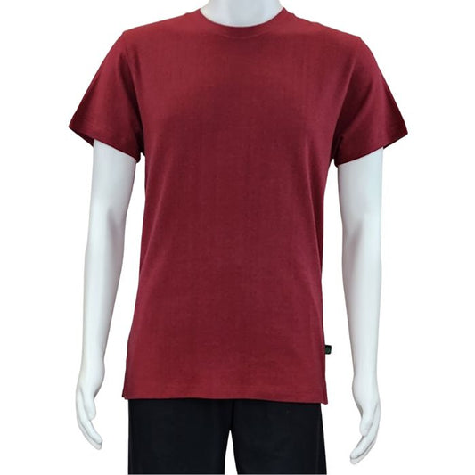 Charlie crew neck t-shirt burgundy red front view of top on mannequin