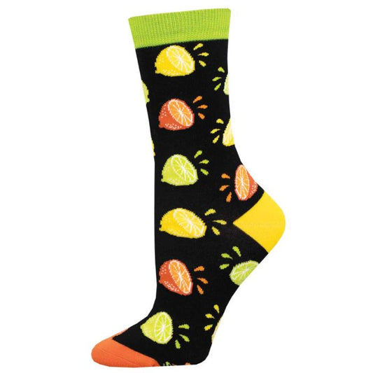 Citrus squeeze sock black sock with lemon and orange halves print