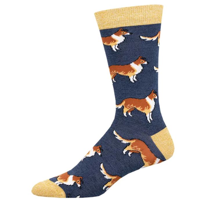 collies sock navy blue crew sock with collie dog print