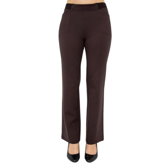 bottom of female model wearing coffee brown daya pants front view on white background