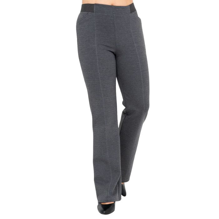 bottom of female model wearing granite grey daya pants front view on white background
