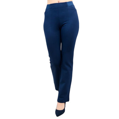 bottom of female model wearing indigo blue daya pants front view on white background