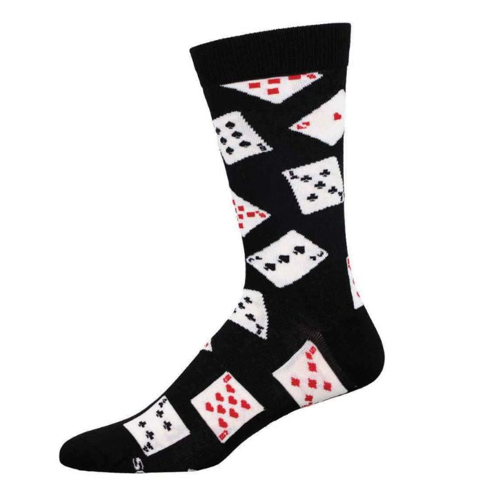 black crew sock with playing card print