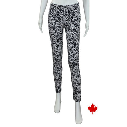 Elle full length leggings black and white leopard print front view of leggings on mannequin