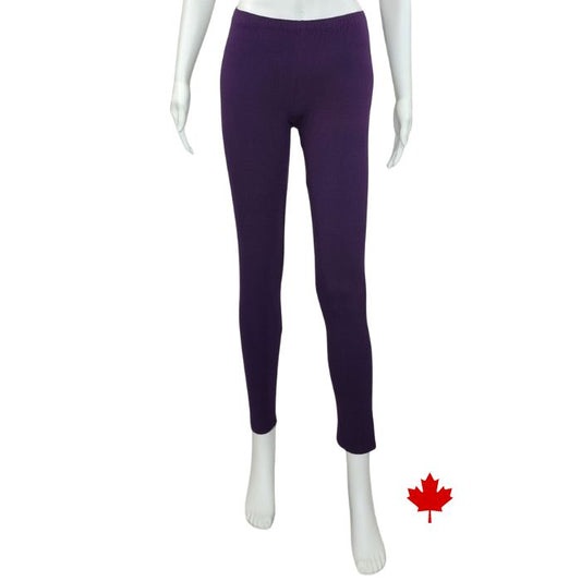 Elle full length leggings plum purple front view of leggings on mannequin