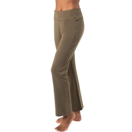 deep olive green emory pants side view bottoms on model