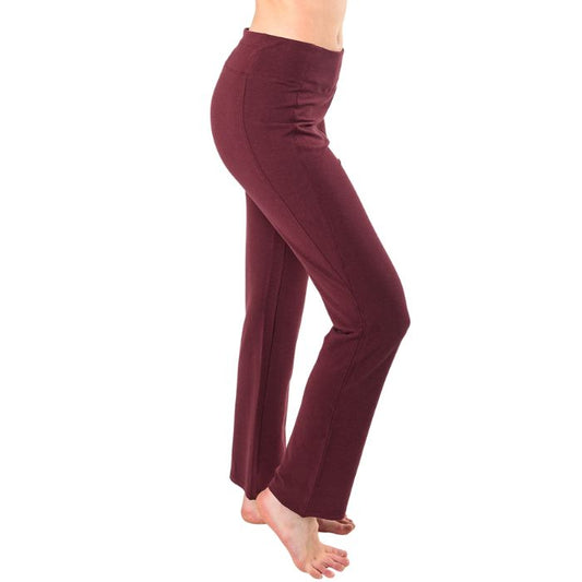 wine red emory pants side view bottoms on model