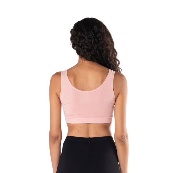 essential bralette pink back view of top on model