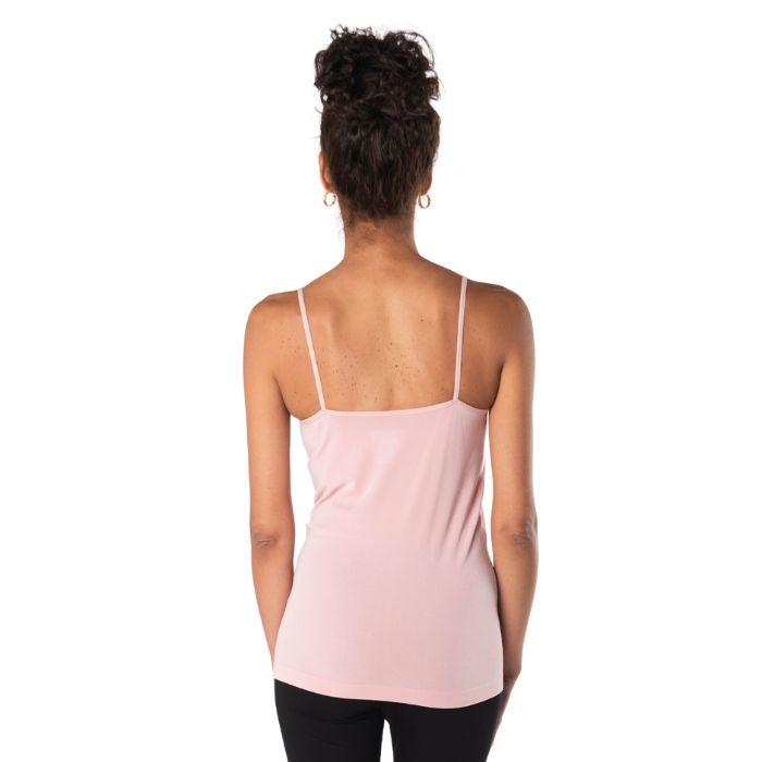 essential cami camisole tank top pink back view of top on model