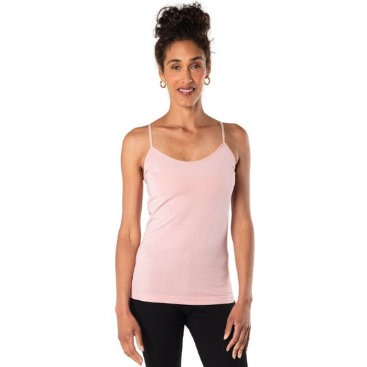 essential cami camisole tank top pink front view of top on model