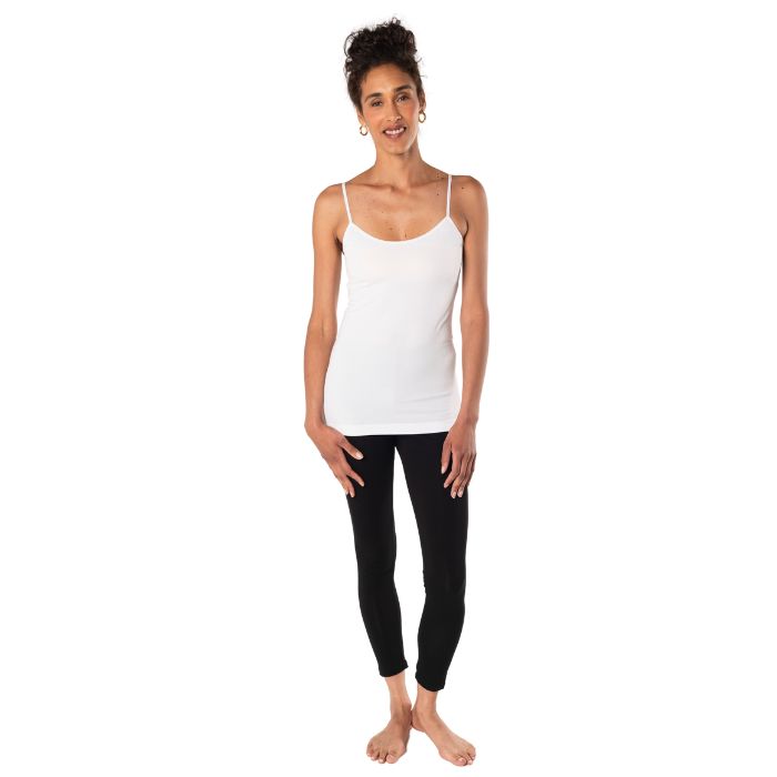 essential cami camisole tank top white full body front view on model