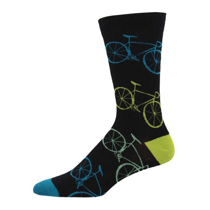 Fixie sock black crew sock with bicycle print