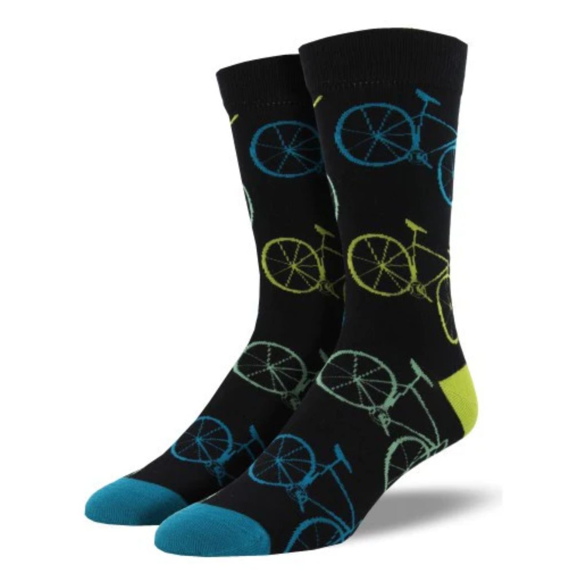 Fixie socks a pair of black crew socks with bicycle print