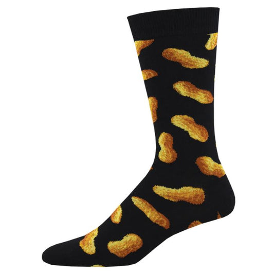 go nuts sock black crew sock with peanut print