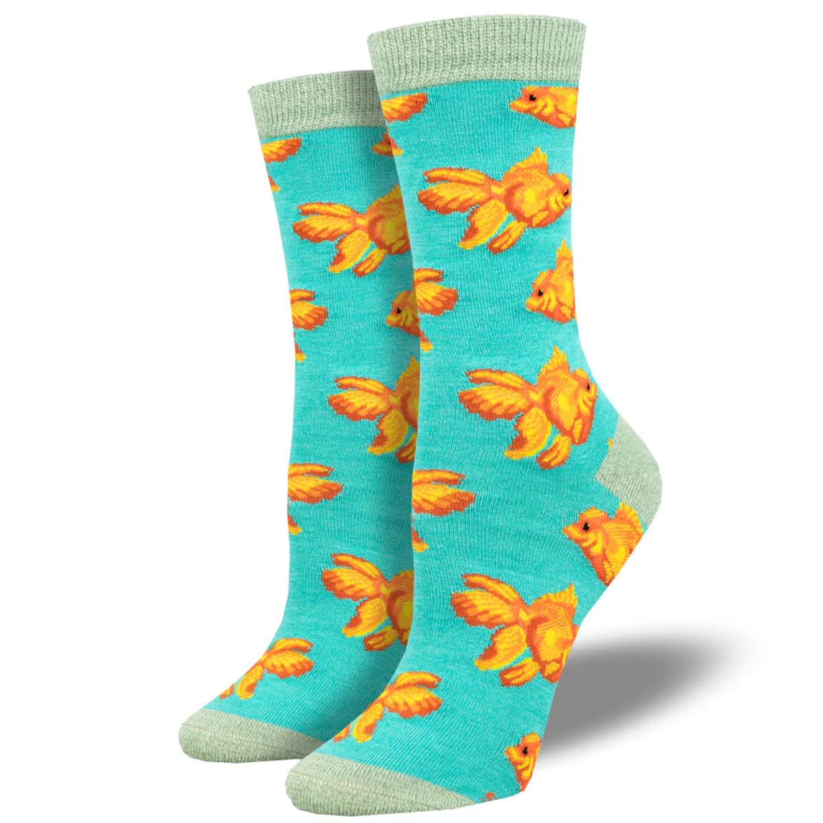 Goldfish socks a pair of teal green socks with goldfish print. 