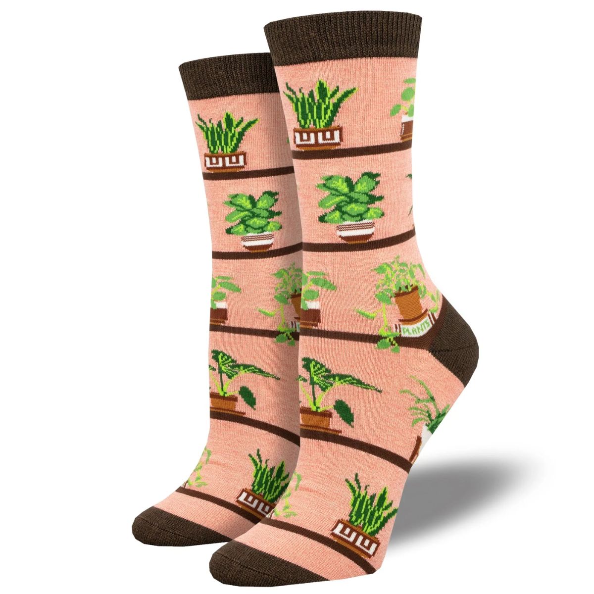 Houseplants socks a pair of pink socks with houseplant print. 