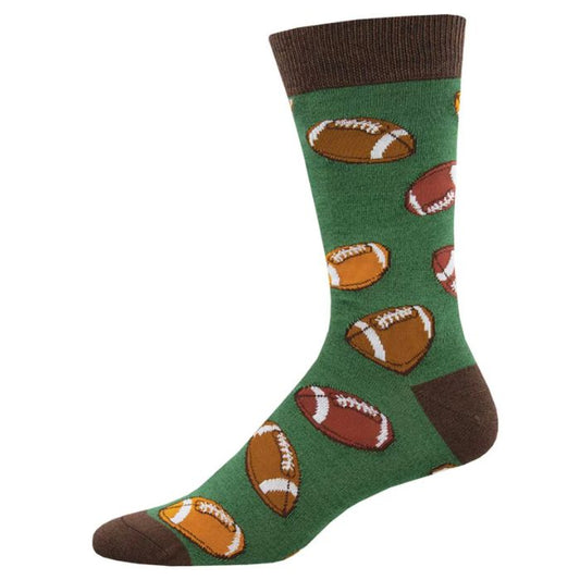 hut hut hike sock green crew sock with football print