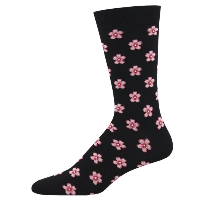 In bloom spring blossom sock black crew sock with spring flower print