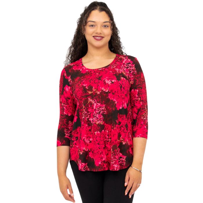 jazz normandy print three quarter sleeve top front view of top on model
