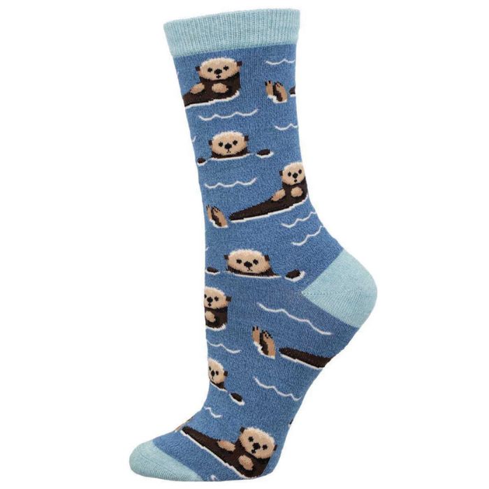 blue crew sock with cute swimming otters print