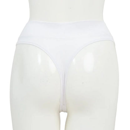 body of white female mannequin wearing snow white la thong underwear back view on white background