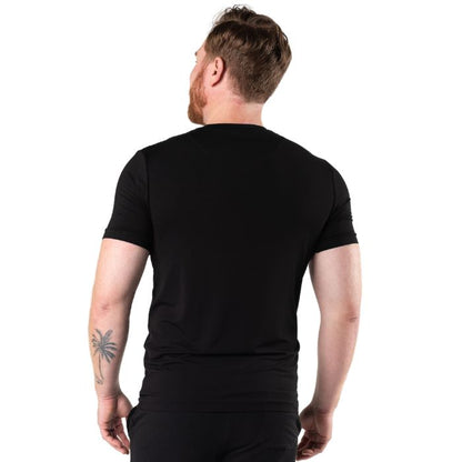 Lawrence Crew Neck t-shirt black back view of top on model