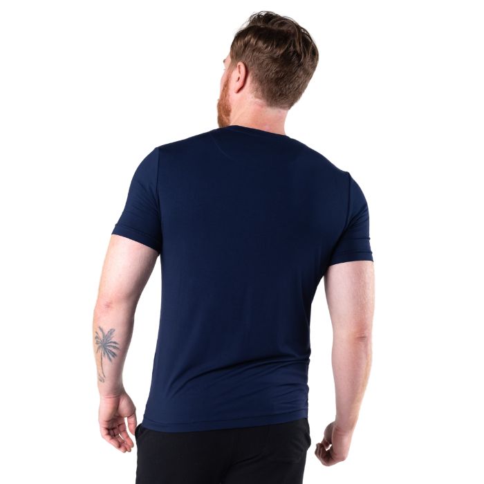 Lawrence Crew Neck t-shirt ink blue back view of top on model