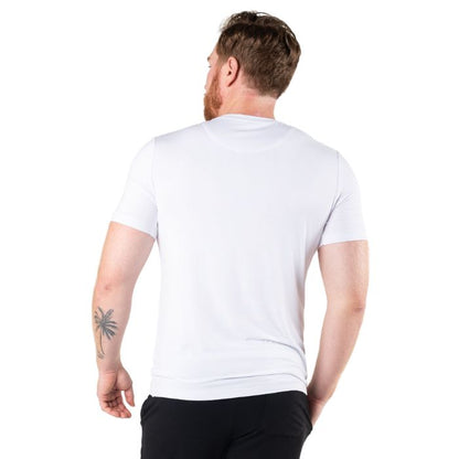 Lawrence Crew Neck t-shirt white back view of top on model
