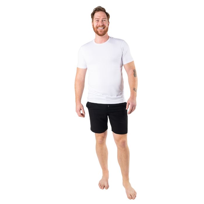Lawrence Crew Neck t-shirt white full body front view on model