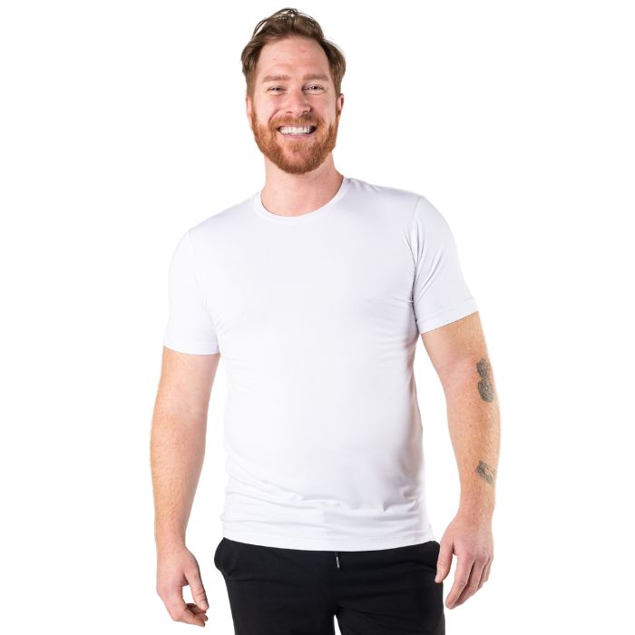 Lawrence Crew Neck t-shirt white front view of top on model