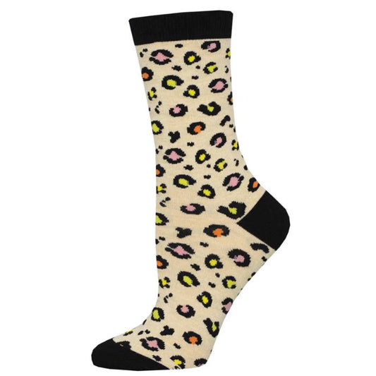 Leopard print sock white crew sock with colourful leopard print