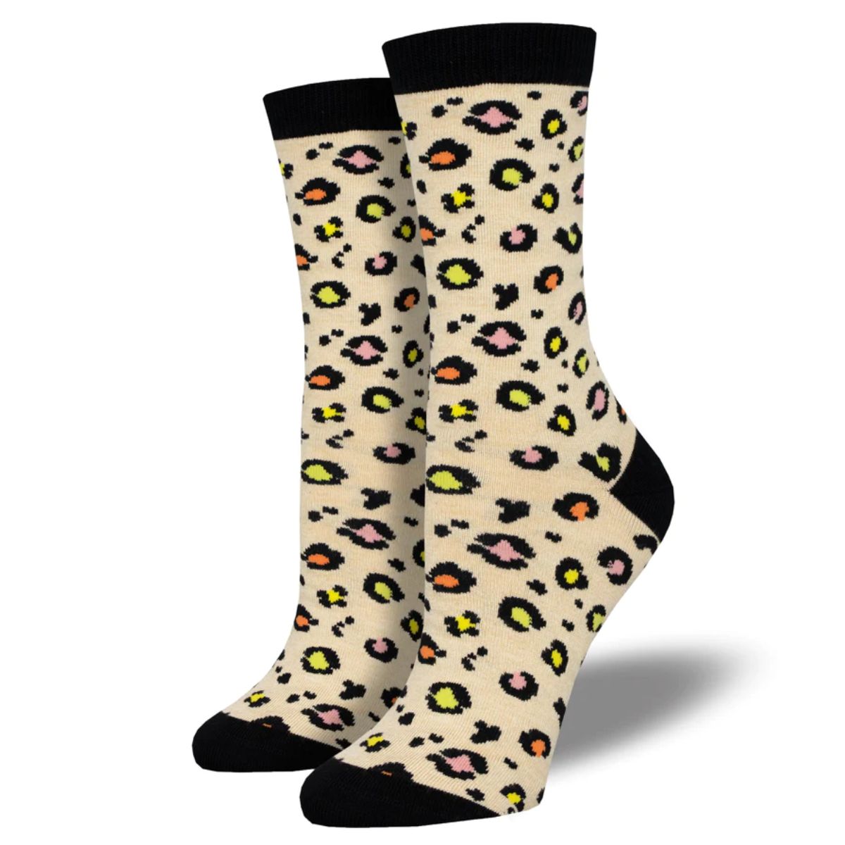 Leopard print socks a pair of white crew socks with colourful leopard print