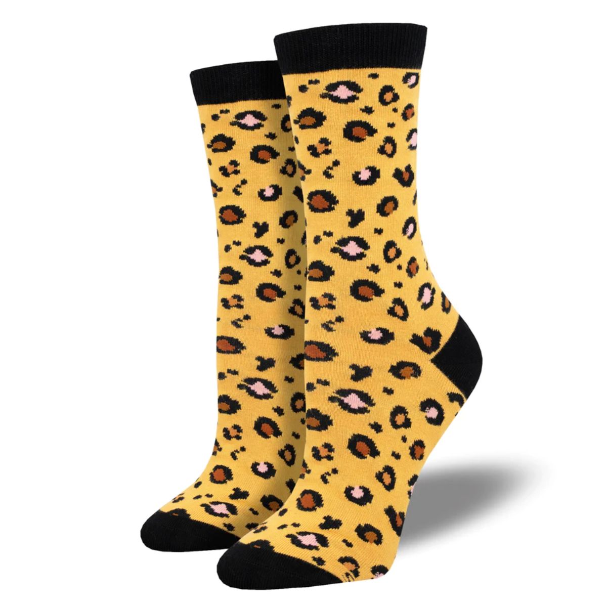 Leopard print socks a pair of yellow crew socks with leopard print