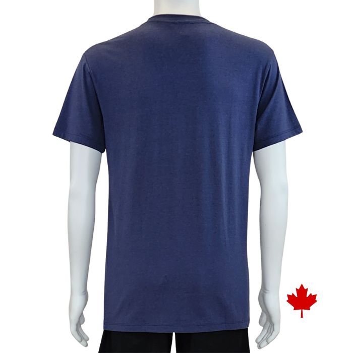 Lex crew neck t-shirt blue back view of top on mannequin