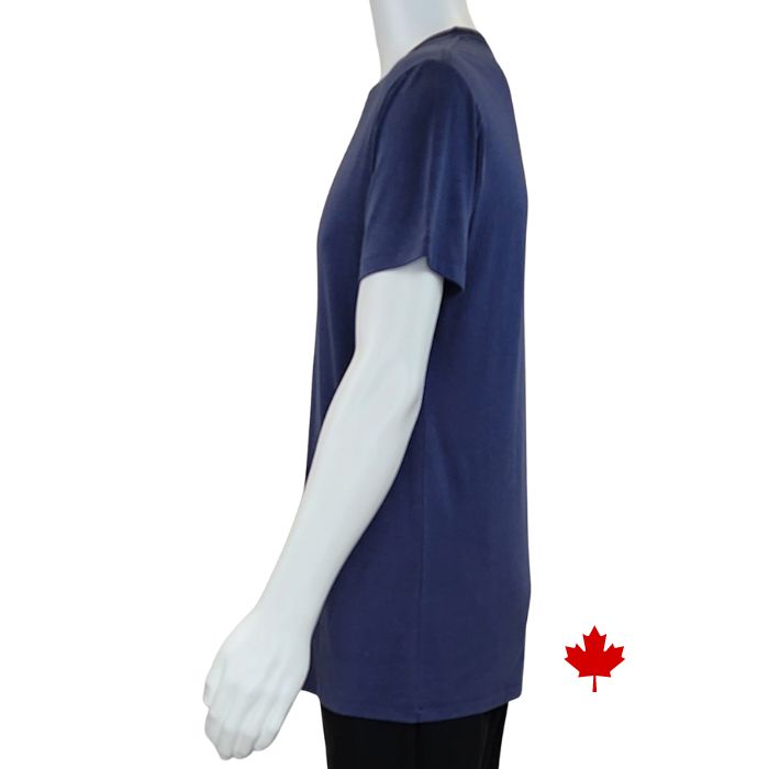 Lex crew neck t-shirt blue side view of top on mannequin