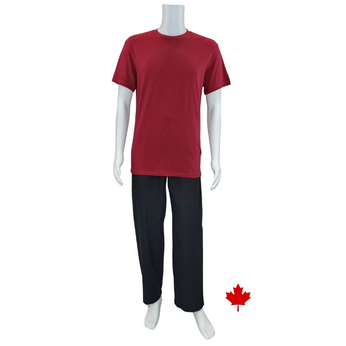 Lex crew neck t-shirt burgundy red full body front view on mannequin