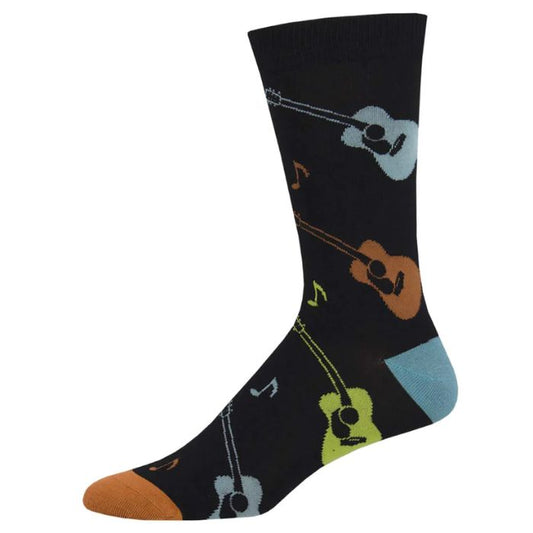 Listen to the music sock black crew sock with guitar and music note print