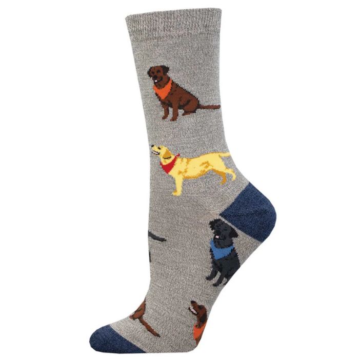 grey crew sock with different types of labrador dog print