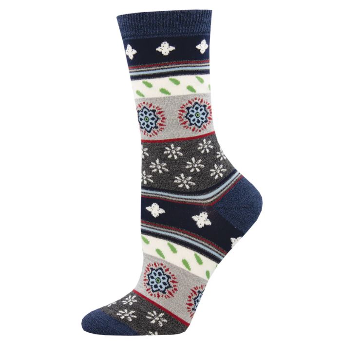 Marrakesh motif sock black crew socks with a variety of patterns and designs print