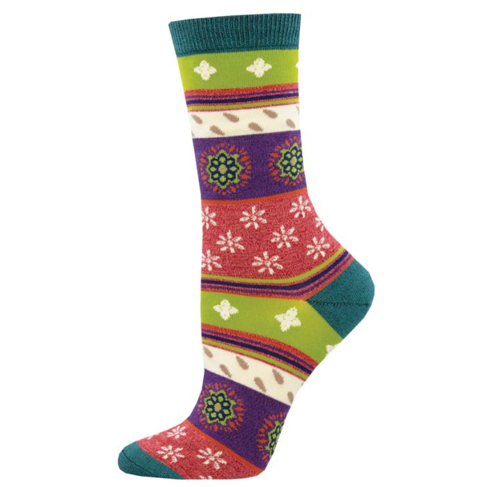 Marrakesh motif sock pink crew socks with a variety of patterns and designs print