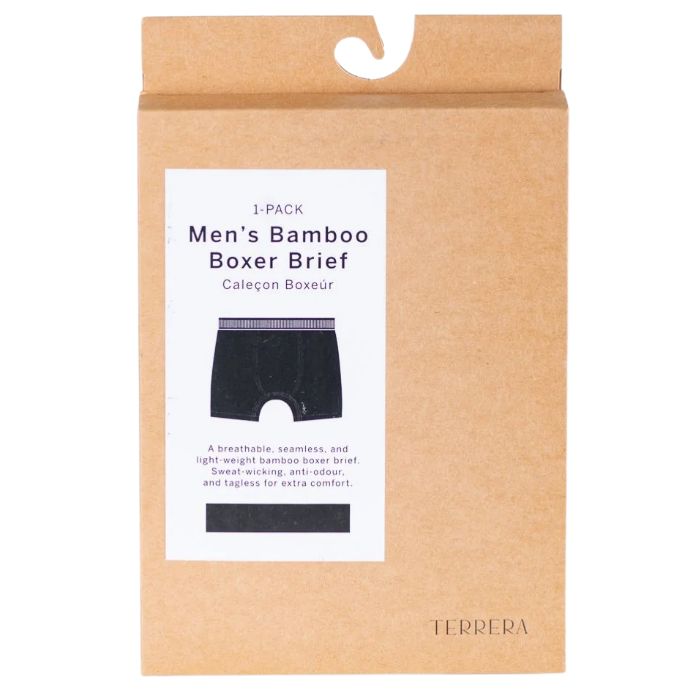 front view of mens terrera black boxer brief package set on a white background