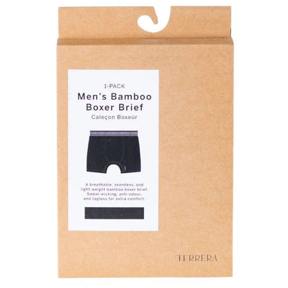 front view of mens terrera black boxer brief package set on a white background